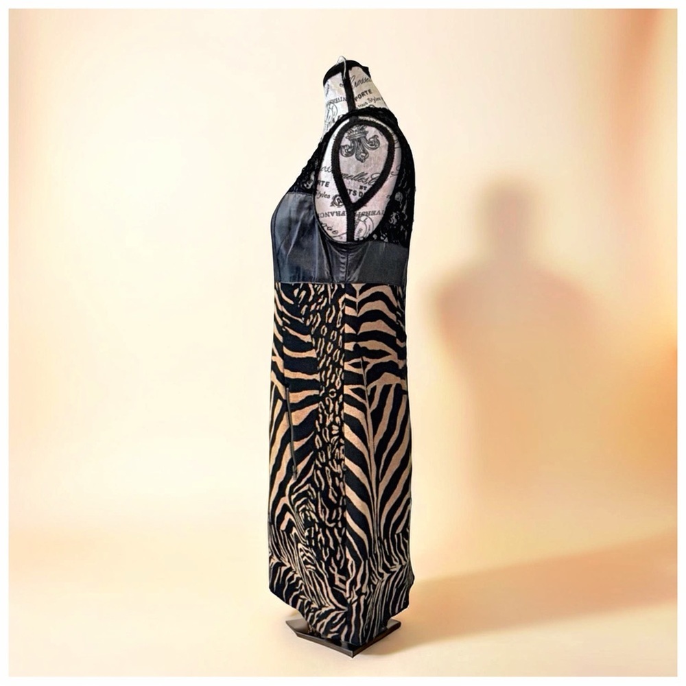 Tracy Reese Zebra Print Dress | Leather Lace Mixed Media | Statement Piece | 8 - Picture 3 of 16